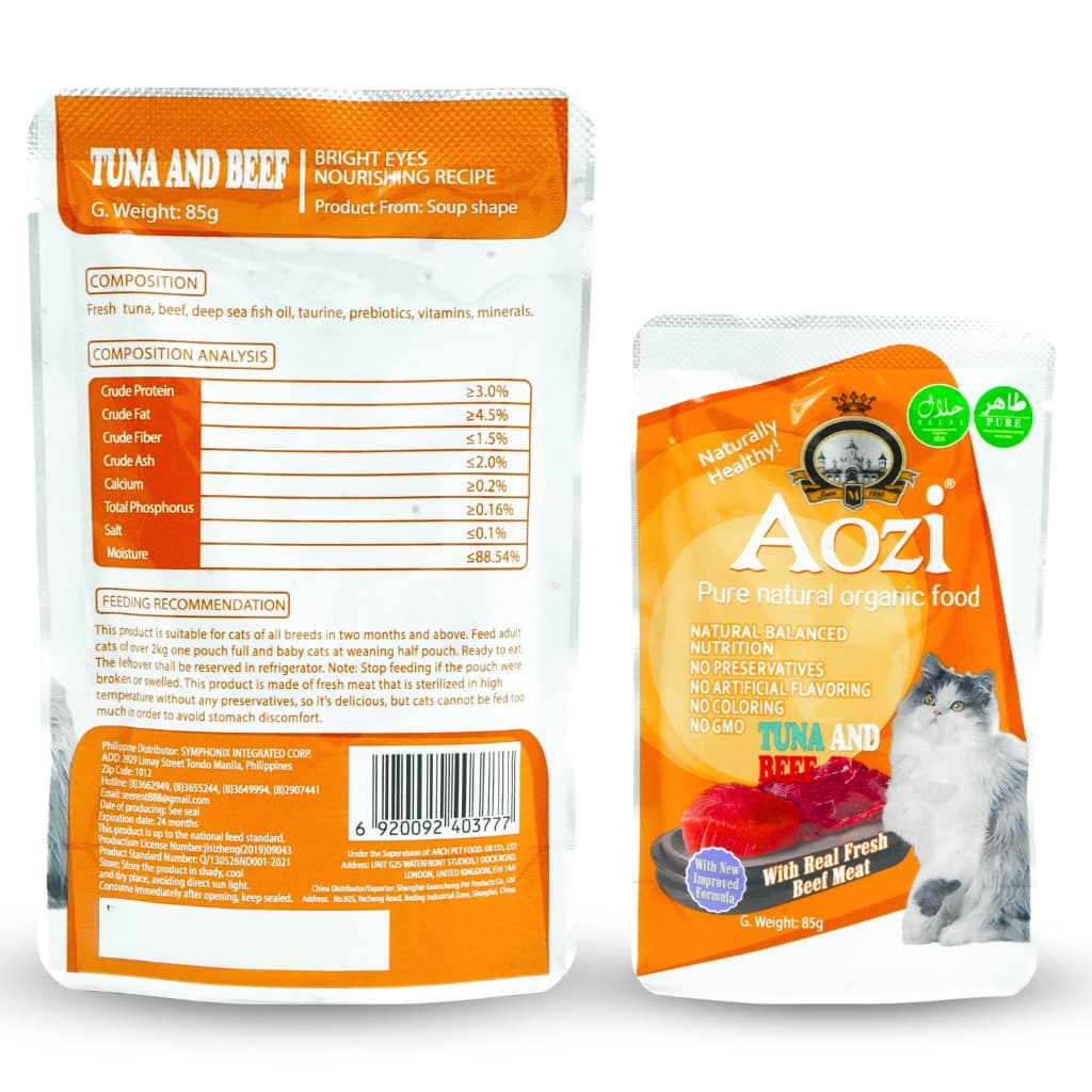 Aozi Organic Wet Cat Food in Pouch 85g for Adult/Kitten - Pouch Tuna Beef variant