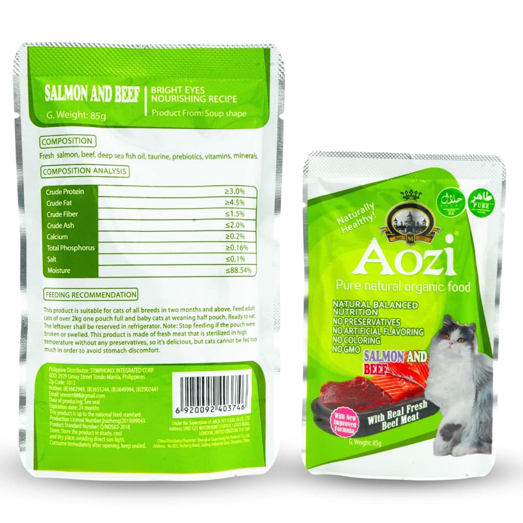 Aozi Organic Wet Cat Food in Pouch 85g for Adult/Kitten - Pouch Salmon Beef variant