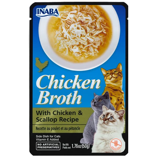Inaba Cat Side Dish Chicken/Tuna Ciao Broth/Stew/Jelly Wet Treat/Topper w/ Vitamin E, Grain-Free - BrothChixScalop U823 variant