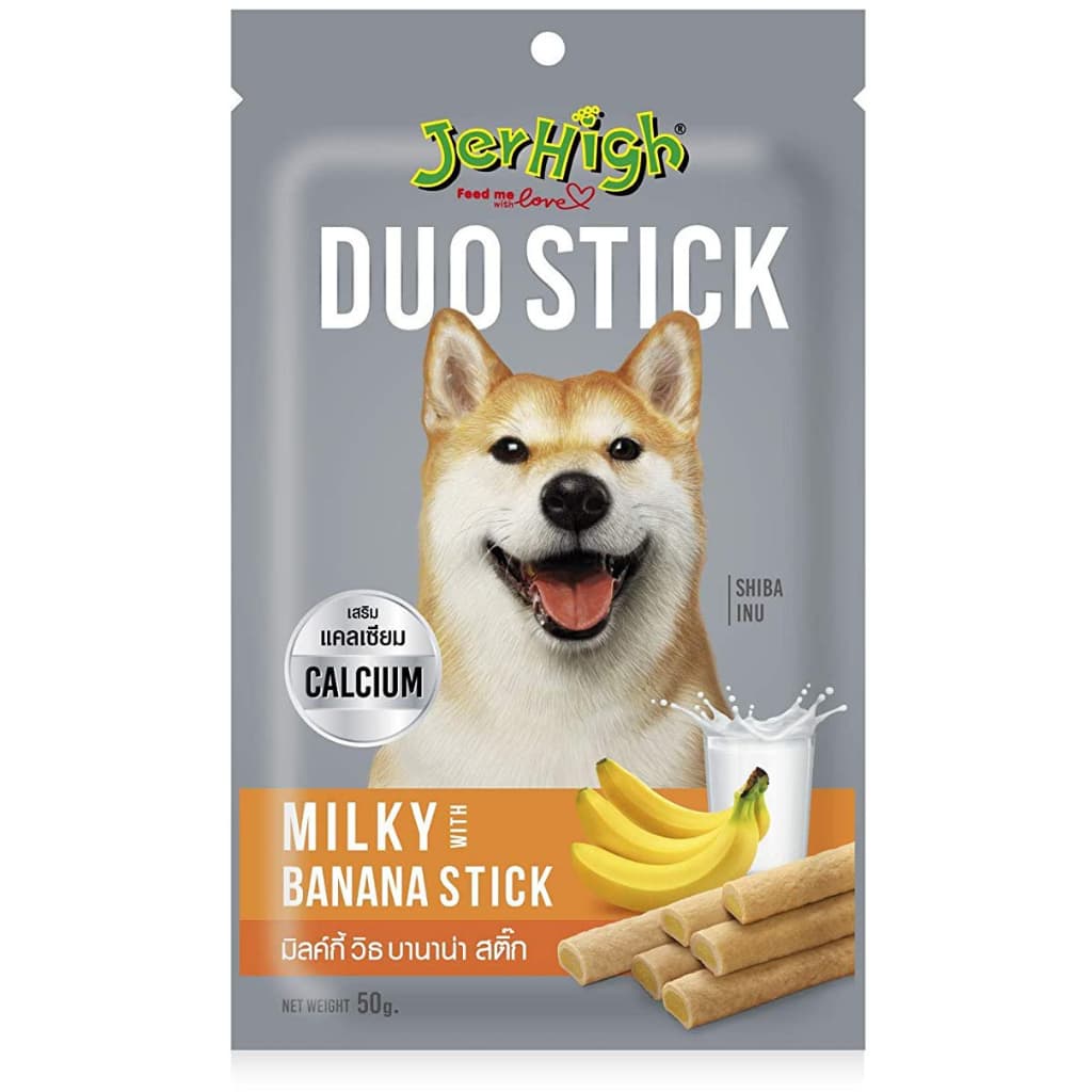 JerHigh Dog Treats for Adult/Puppy 70g, Duo 50g Dog Dental Den-T Stick Night/Morning Time Snack - Duo50g MilkBanana variant