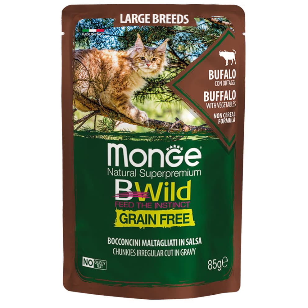 Monge Bwild Wet Cat Food 85g Pouch for Adult/Kitten, Grain-Free - BuffaloVeggies variant