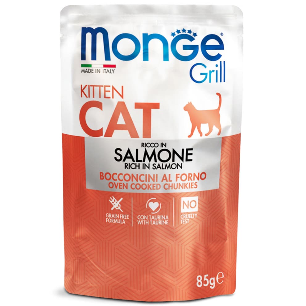 Monge Grill Jelly Wet Cat Food in 80g Can, 85g Pouch for Adult/Kitten/Senior - Pouch Salmon Kitten variant