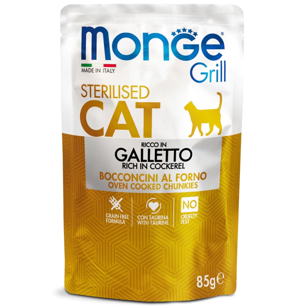 Monge Grill Jelly Wet Cat Food in 80g Can, 85g Pouch for Adult/Kitten/Senior - Pouch Cockerel/Chckn variant