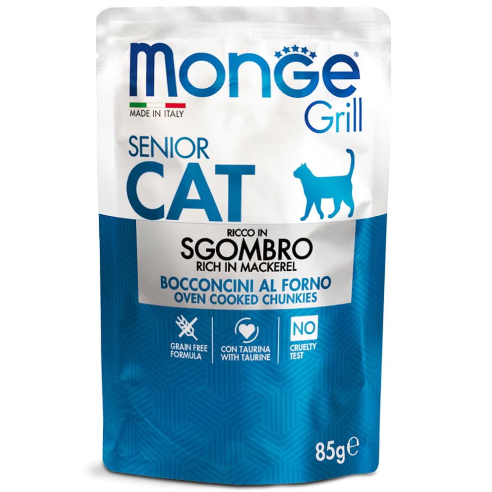 Monge Grill Jelly Wet Cat Food in 80g Can, 85g Pouch for Adult/Kitten/Senior - PouchMackerel Senior variant