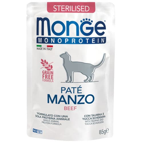 Monge Monoprotein Wet Cat Food 80g Can, 85g Pouch Adult/Kitten/Senior Grain-Free - PatePouch Beef variant