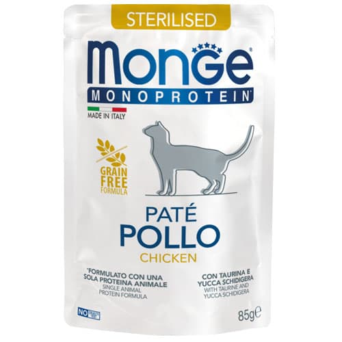 Monge Monoprotein Wet Cat Food 80g Can, 85g Pouch Adult/Kitten/Senior Grain-Free - PatePouch Chicken variant