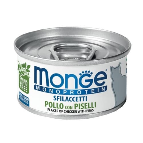 Monge Monoprotein Wet Cat Food 80g Can, 85g Pouch Adult/Kitten/Senior Grain-Free - CanFlakes ChiknPeas variant