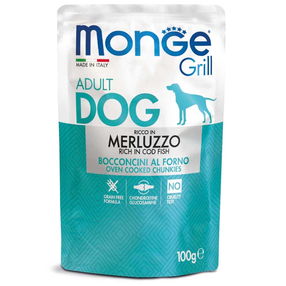 Monge Grill Wet Dog Food 100g for Adult/Puppy Pouch Grain-Free - Cod Fish variant
