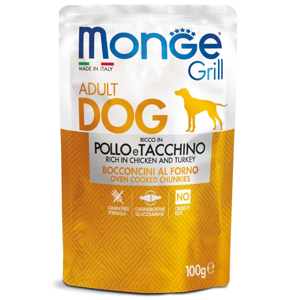 Monge Grill Wet Dog Food 100g for Adult/Puppy Pouch Grain-Free - Chicken Turkey variant