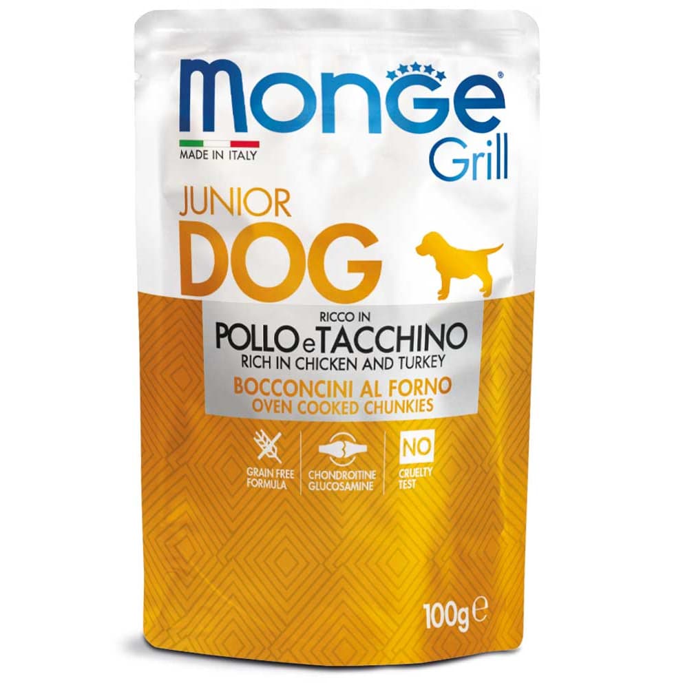 Monge Grill Wet Dog Food 100g for Adult/Puppy Pouch Grain-Free - ChknTurkey (Puppy) variant