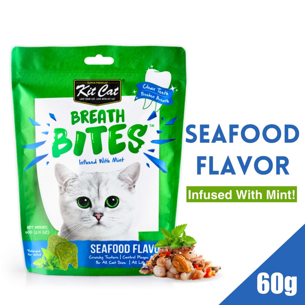 Kit Cat Treats Kitty Crunch/Breath Bites for Adult/Kitten, 60g KitCat Dental Snacks - Breath Seafood variant