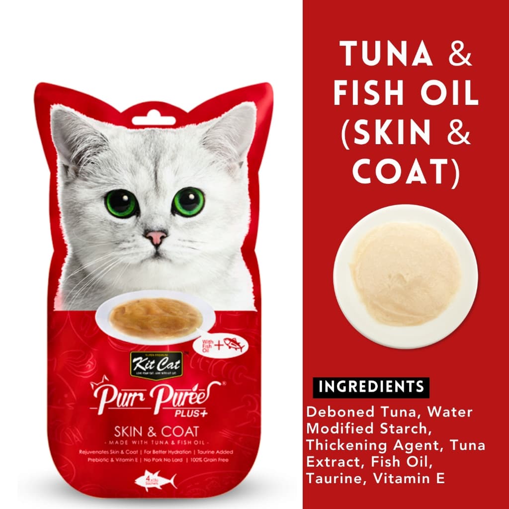 Kit Cat Purr Puree Plus Wet Cat Treats (4x15g) Grain-Free KitCat - TunaFishOil SkinCoat variant