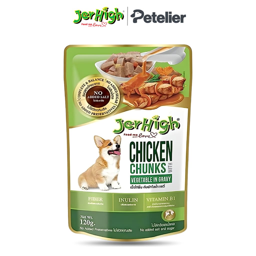 JerHigh Wet Dog Food in 120g Pouch, Gravy Adult/Puppy - Chicken Veggie variant