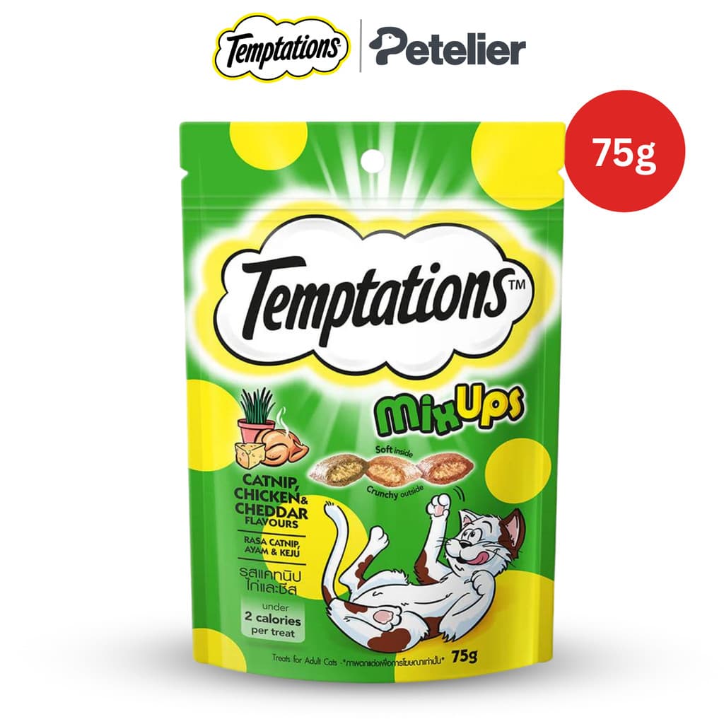 Temptations Soft &amp; Crunchy Cat Treats for Adult 75g - CatnipChix&amp;Cheddar variant