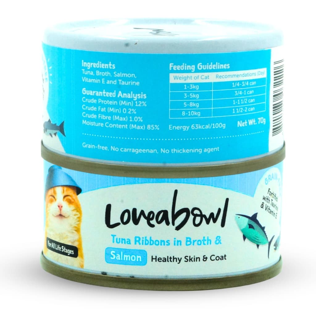 Loveabowl Wet Cat Food, Grain-Free Tuna &amp; Chicken For Fussy Eaters In Broth 70g Can - Tuna Salmon variant