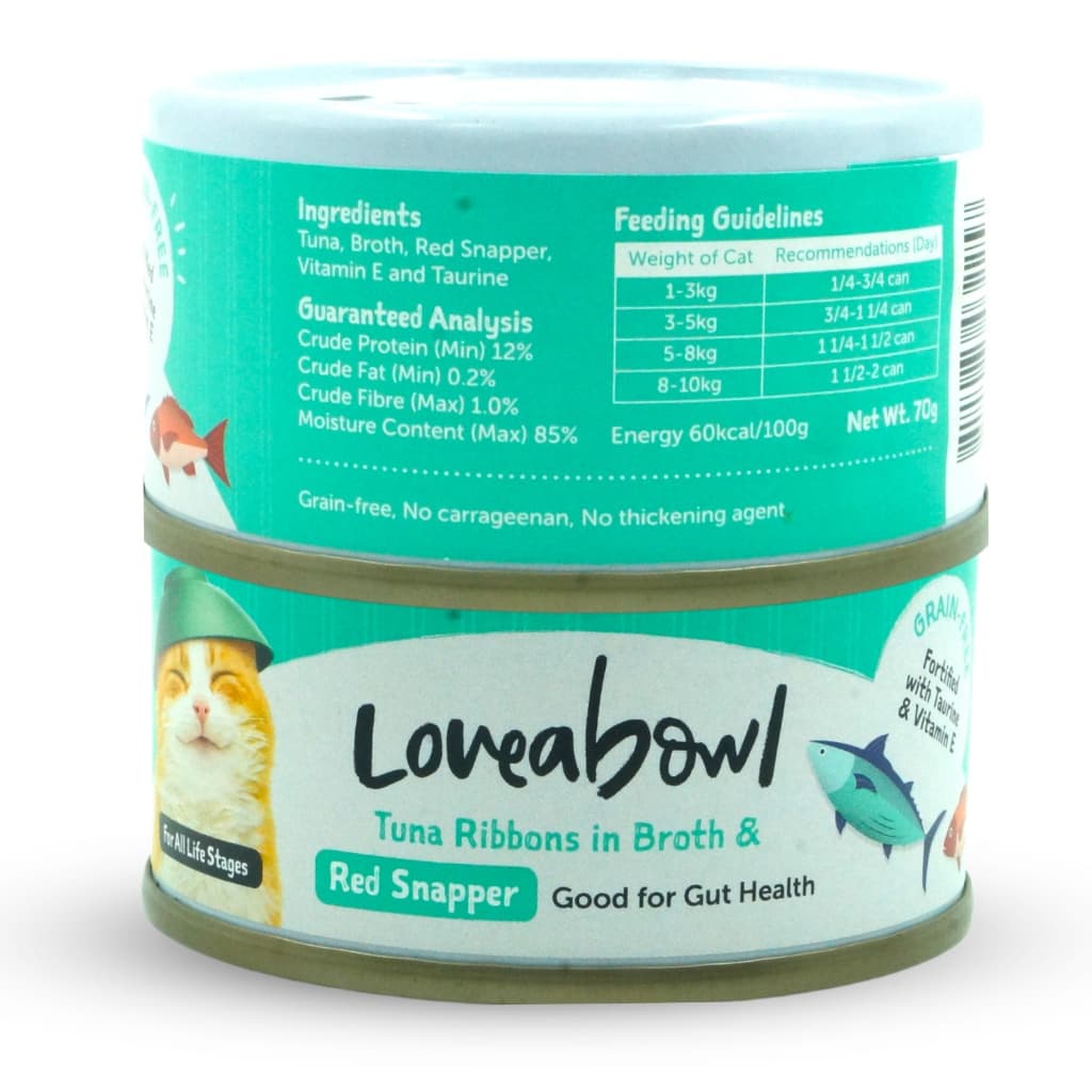 Loveabowl Wet Cat Food, Grain-Free Tuna &amp; Chicken For Fussy Eaters In Broth 70g Can - Tuna Red Snapper variant