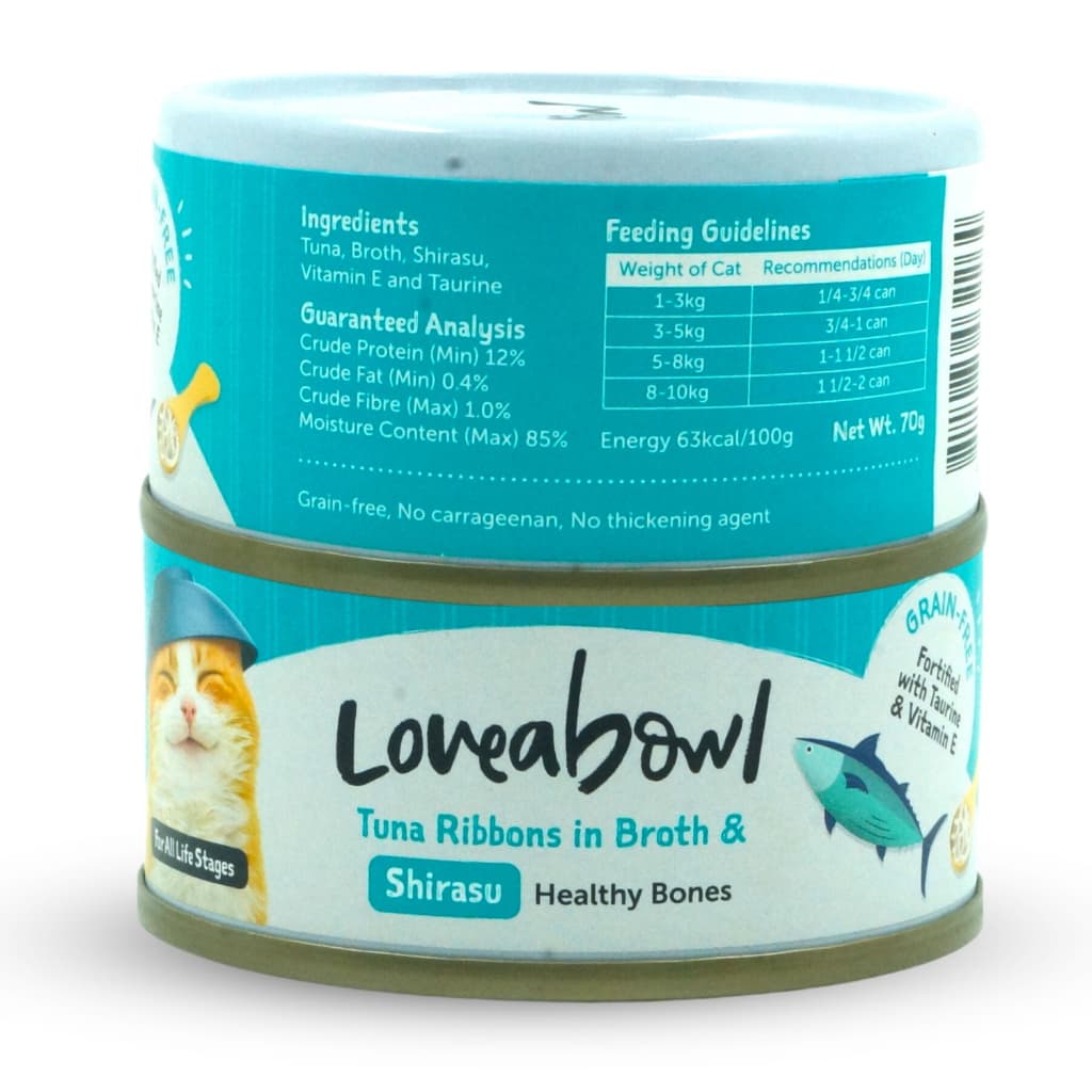 Loveabowl Wet Cat Food, Grain-Free Tuna &amp; Chicken For Fussy Eaters In Broth 70g Can - Tuna Shirasu variant