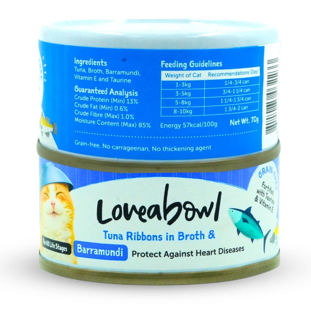 Loveabowl Wet Cat Food, Grain-Free Tuna &amp; Chicken For Fussy Eaters In Broth 70g Can - Tuna Barramundi variant