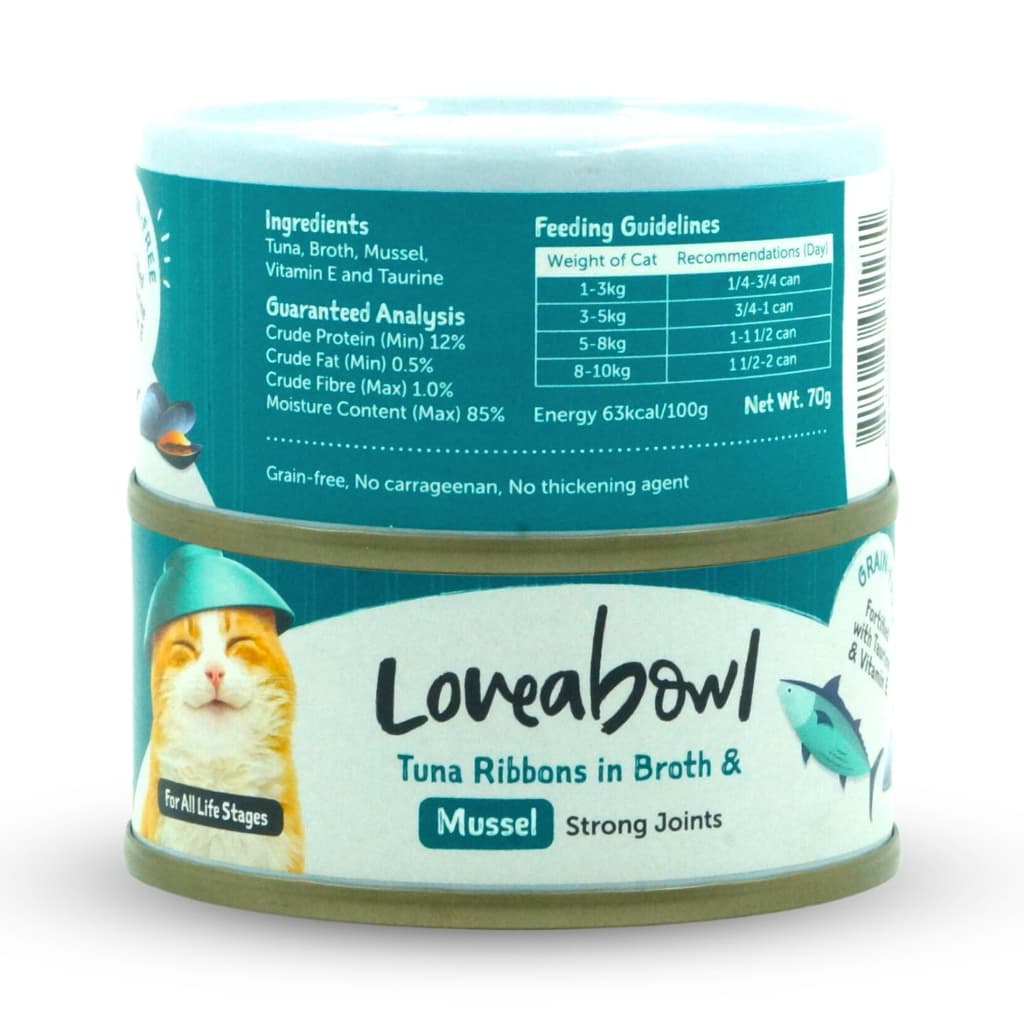Loveabowl Wet Cat Food, Grain-Free Tuna &amp; Chicken For Fussy Eaters In Broth 70g Can - Tuna Mussel variant
